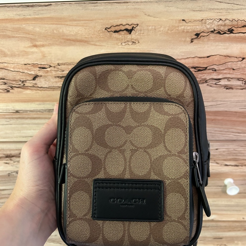 Coach Brown and Black Belt Bag with Signature Design